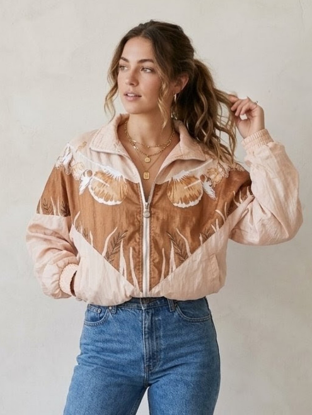 Vintage 90s Windbreaker by Levon – Petite Medium | Seashell Zipper Pull